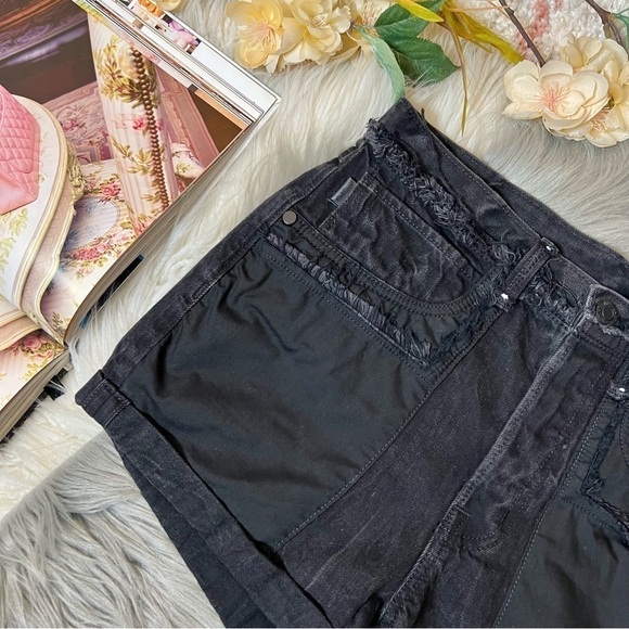 Helmut Lang Black Vain High Rise Rolled Boyfriend Women’s Denim Shorts Sz 26 - Picture 2 of 10